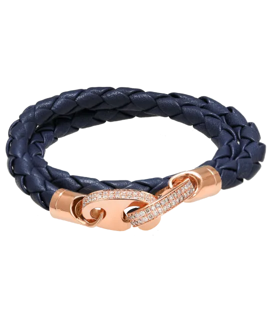 Perfect Fit Bracelet Double Strap Rose Gold with White Diamonds on Navy Leather