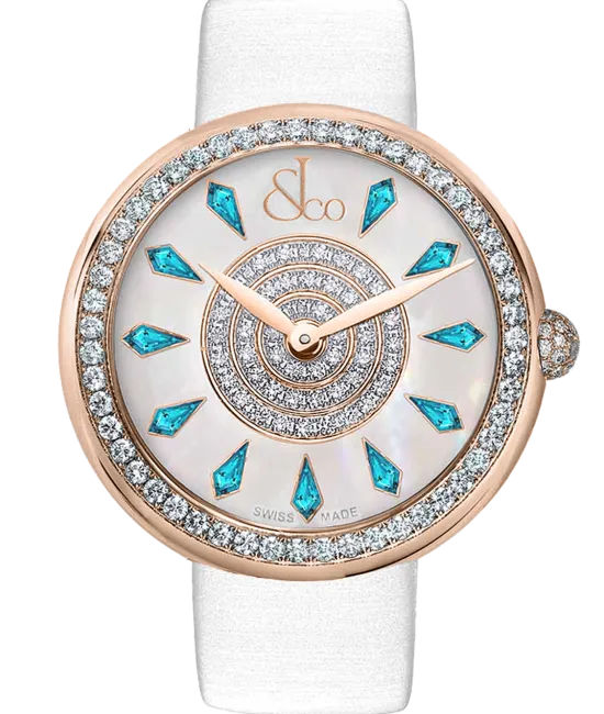 Brilliant One Row Rose Gold Icy Blue Sapphires 44mm