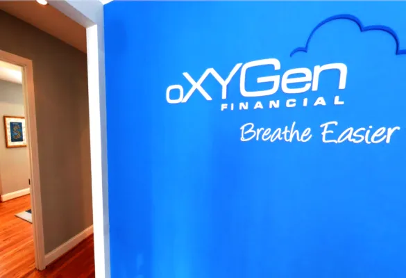 the entrance to an office