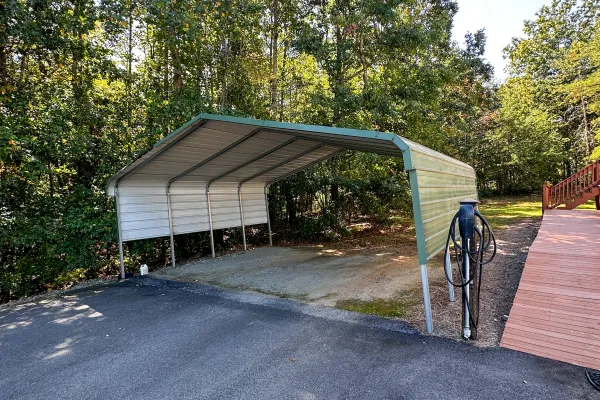 a bike parked next to a covered area