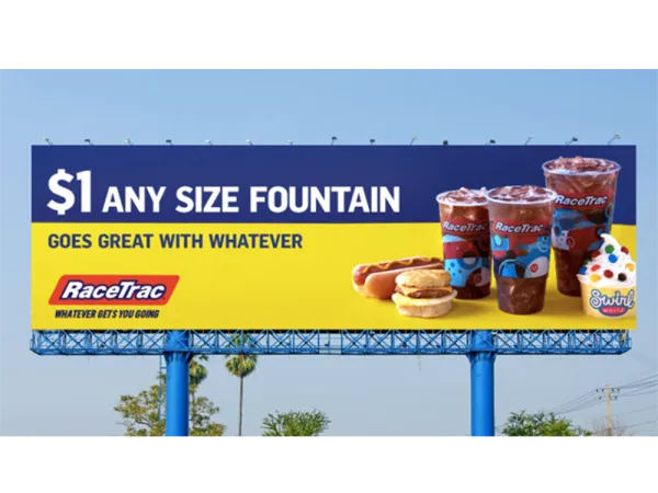 racetrac out of home billboard advertisement showing products
