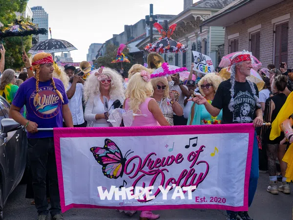 The Krewe of Dolly Parton Rolled through the French Quarter to Frenchmen st with a large crowd honoring Dolly Parton on Friday, September 25, 2026. #kreweofdolly #dollyparton