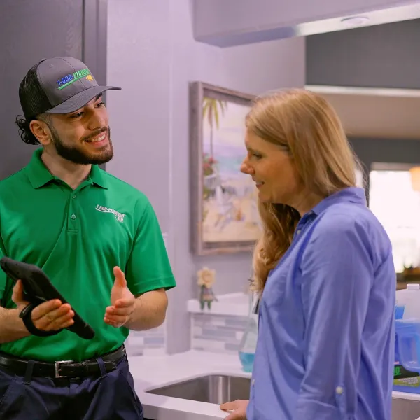 a man and a woman talking