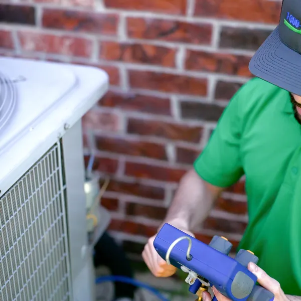 ac technician working on air conditioning unit