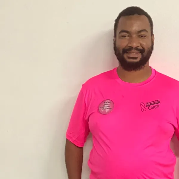 a person in a red shirt