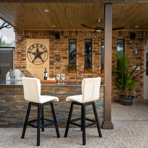 a kitchen and dining area