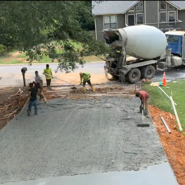 a group of people working on a road