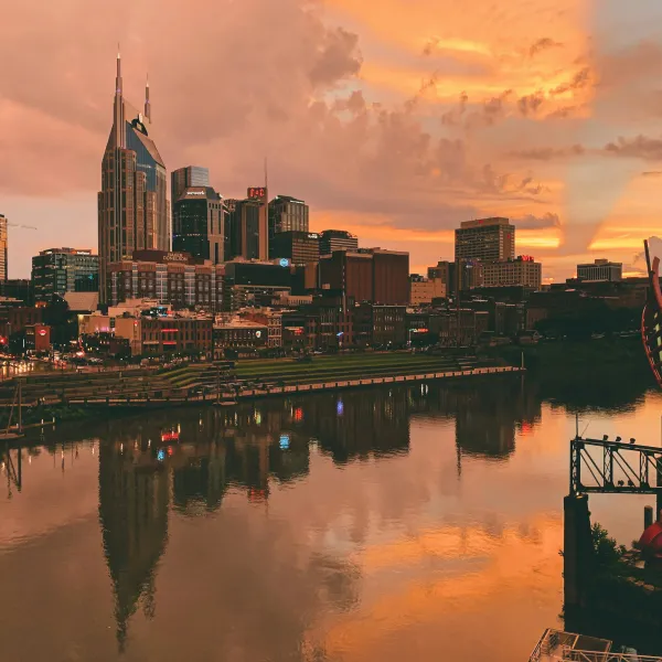 Tennessee city skyline with a river