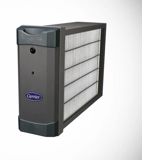 Carrier Infinity air purifier featuring a sleek design with advanced filter technology for clean indoor air