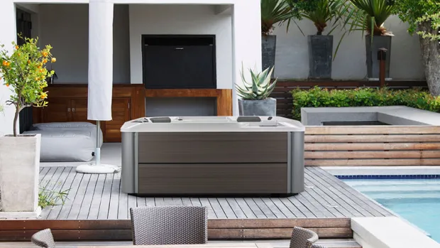 hot tub in a backyard