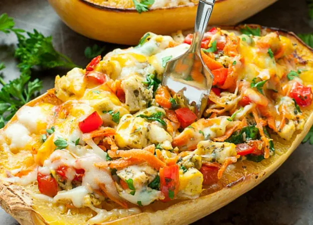 Recipe: Pesto Chicken and Veggie Stuffed Spaghetti Squash