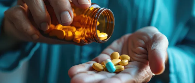 a person pouring pills into a bottle