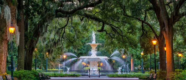 a fountain in a park