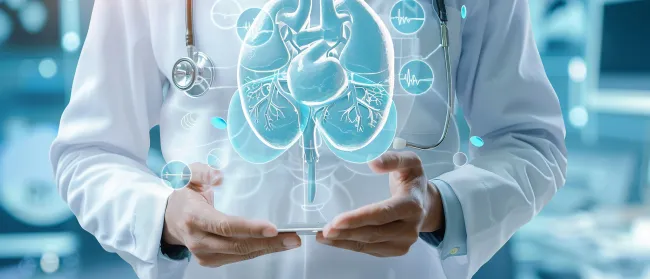 a doctor holding a stethoscope over a patient's chest