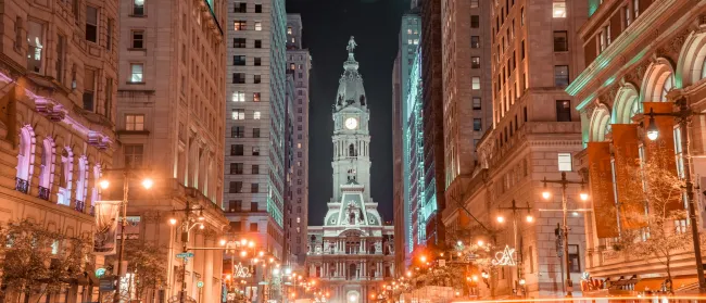 a city street at night