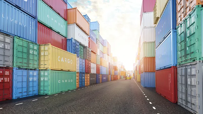 a row of shipping containers