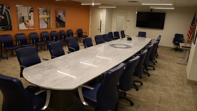 a conference room with a large table