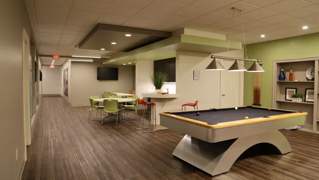 a pool table in a room