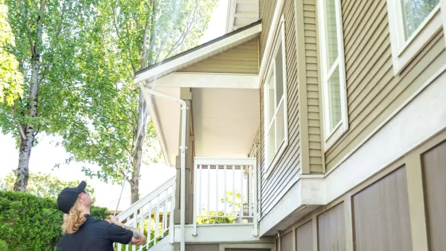 a person standing outside a house