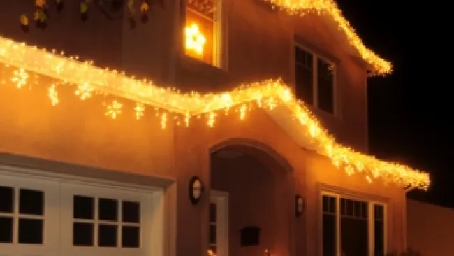 a house with lights on the roof