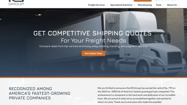White semi-truck parked in front of a building with shipping quote advertisement overlay