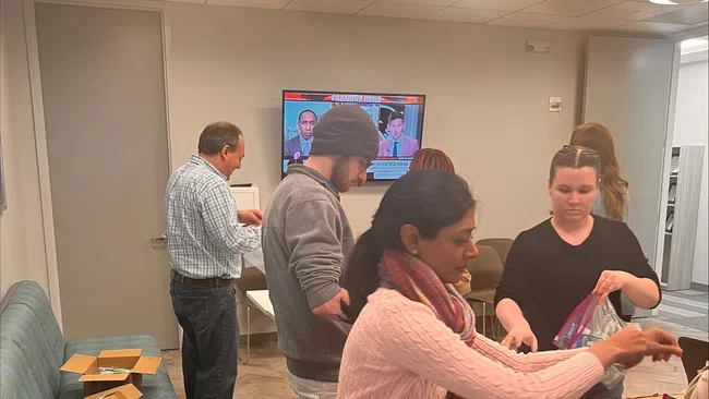 a group of people in a room