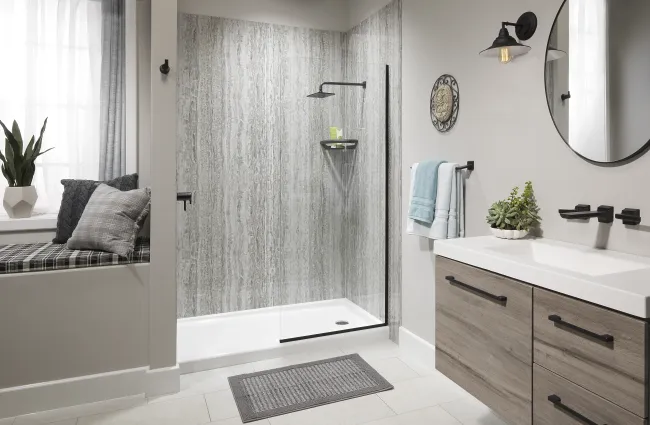 a bathroom with a bathtub and sink