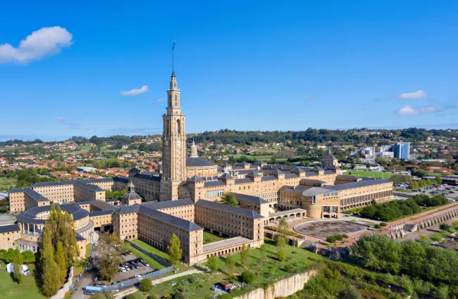 a large city with a tall tower