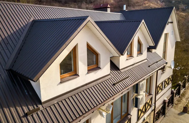 a house with a metal roof