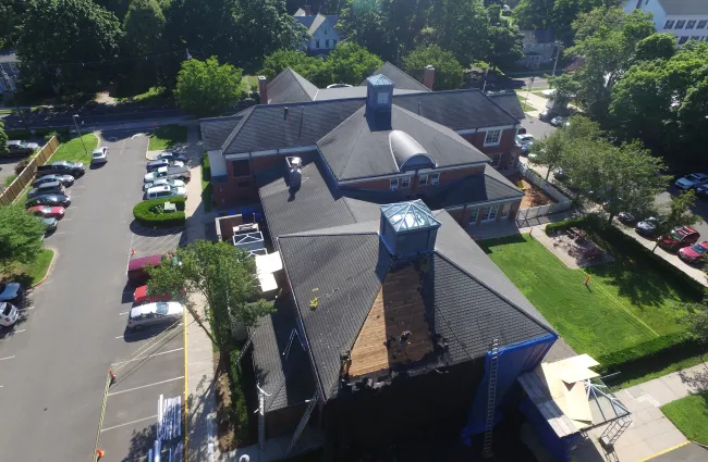 connecticut commercial building with roof replacement in progress