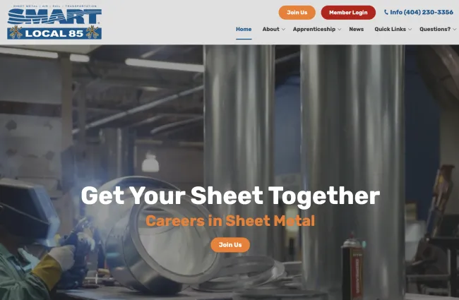 Sheet Metal Workers SMART Local 85 Website Union Up designed