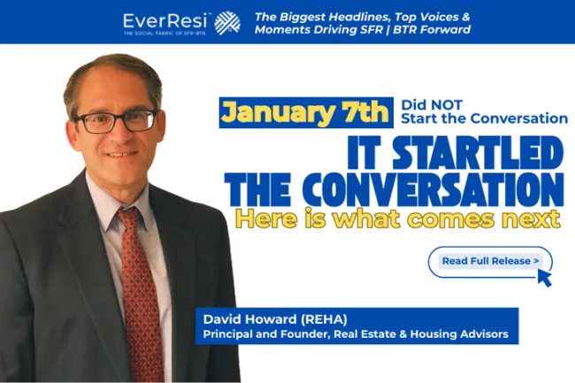 David Howard, real estate advisor, in suit and glasses next to headline about January 7th conversation and next steps.