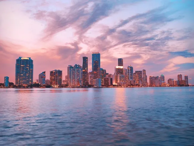 a city skyline across the water