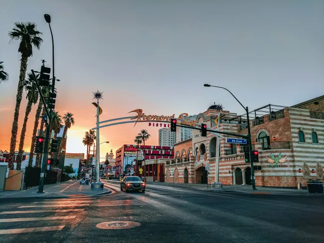 a car driving down a street