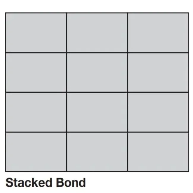 Diagram of stacked bond pattern showing four rows of gray rectangular blocks aligned vertically and horizontally.