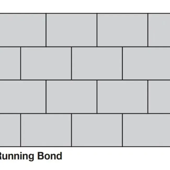 Diagram of a running bond brick pattern with staggered horizontal rows for wall design.