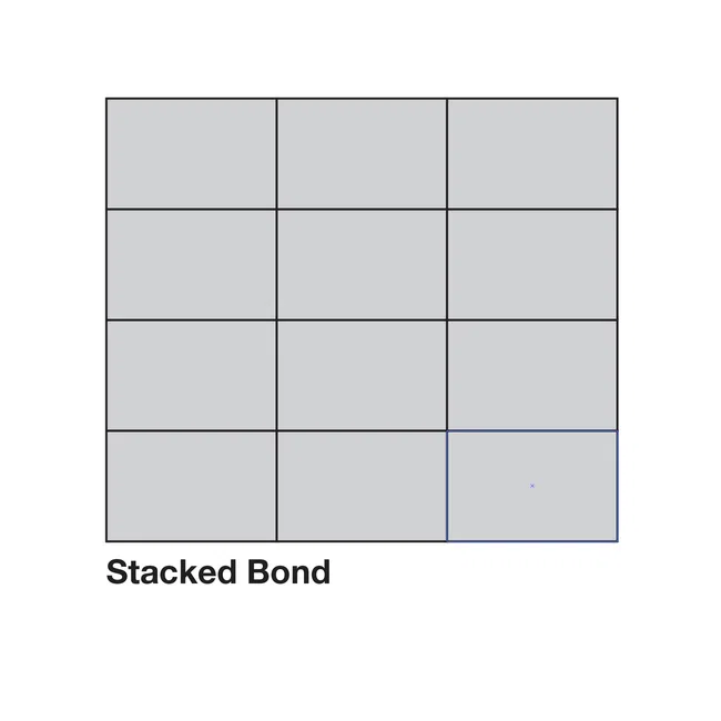 Grid of twelve gray rectangles arranged in four rows, illustrating the stacked bond pattern in masonry.