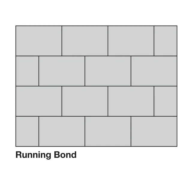 Diagram of running bond pattern with staggered rectangular blocks arranged in offset rows.