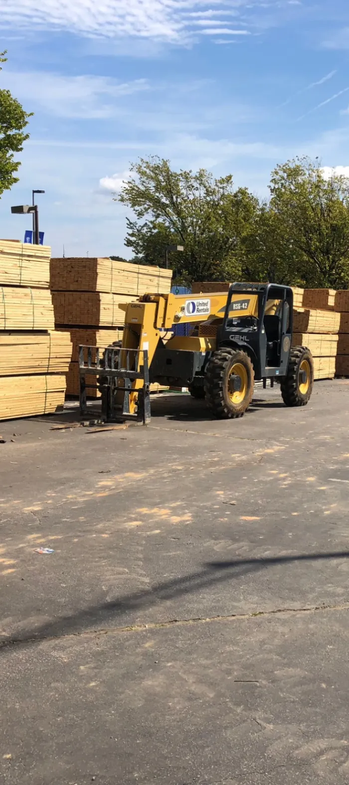 a tractor in a parking lot