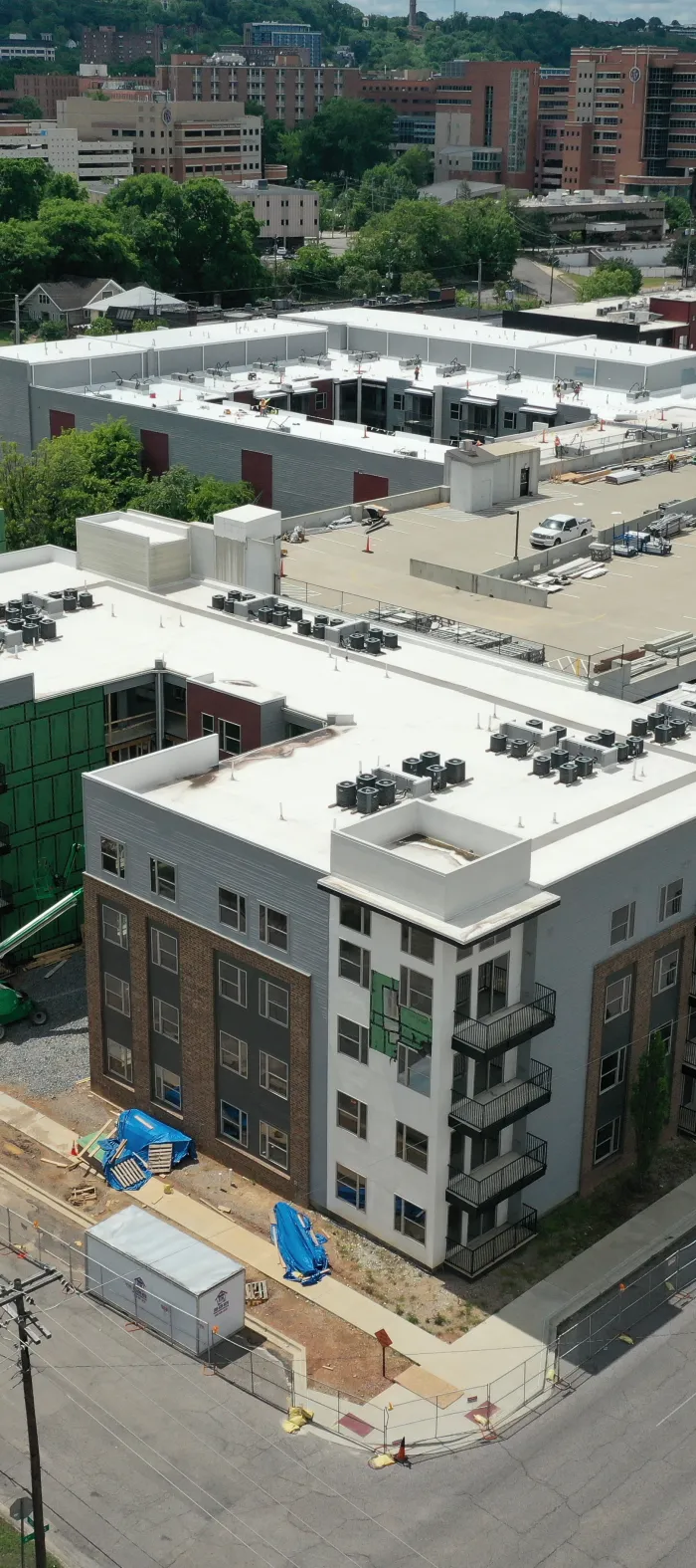 a high angle view of buildings