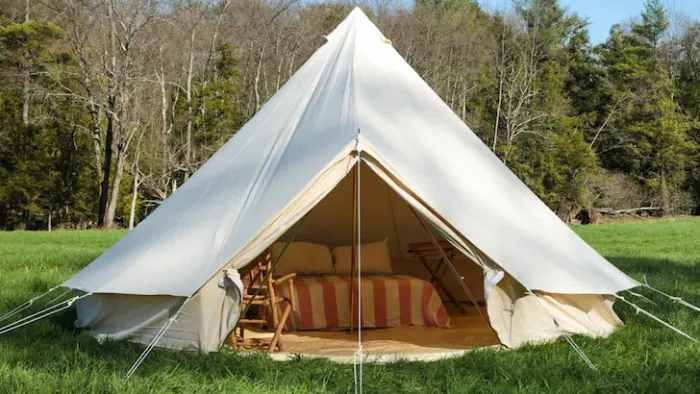 a tent in a grassy area