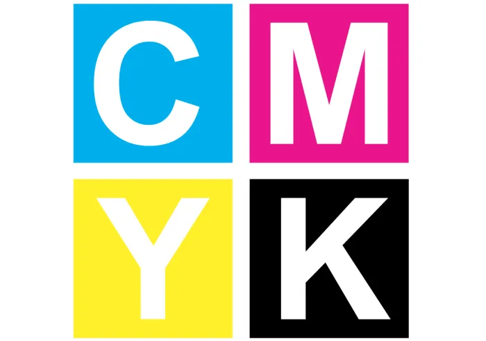 The letters CMYK displayed in boxes of corresponding colors