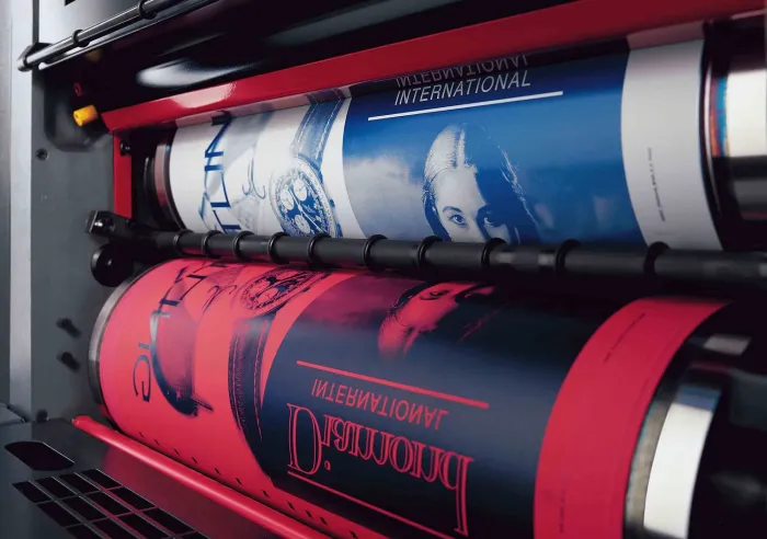 Close-up of the rollers on an Offset printing press