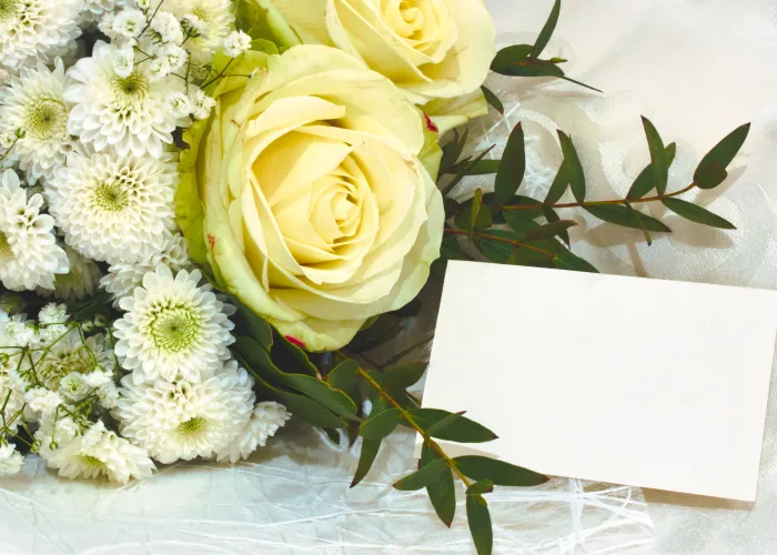 a bouquet of flowers is sitting on a table