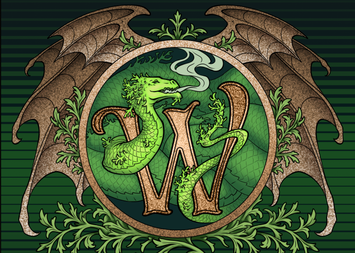 a green and white plate with a snake and a snake on it