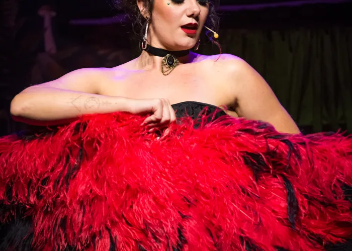 a person in a red dress