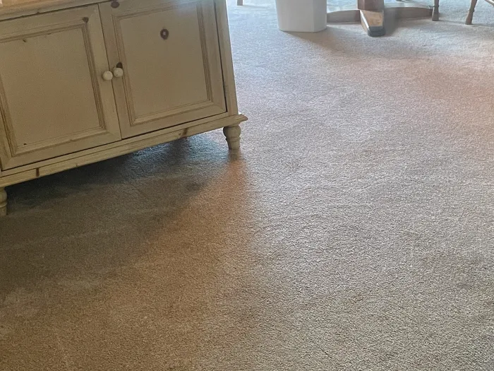 light beige carpet no longer containing dark brown stains after it was cleaned by Zerorez