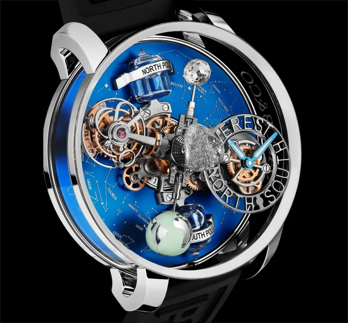 a watch with a blue ball