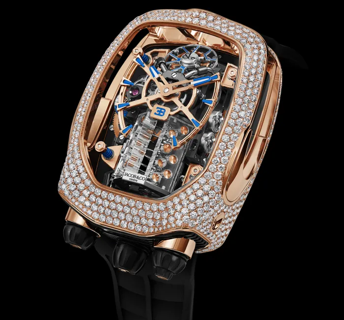 Bugatti Chiron Pave Diamonds 18k Rose Gold Tourbillon | Jacob & Co