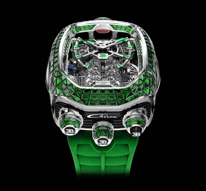 Bugatti Chiron Tourbillon Baguette Tsavorites White Gold Jacob Co